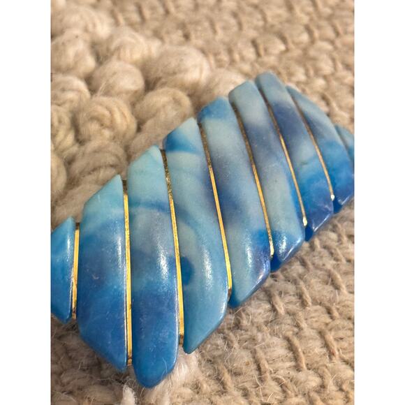 VTG Large 1980s Wire Wrapped Hair Clip 3.5" turquoise Blue Resin Barrette KOREA - Picture 6 of 7